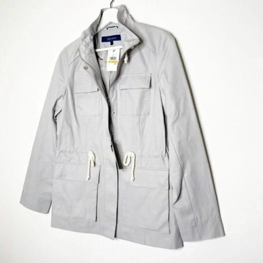 NWT Cole Haan Utility Anorak Jacket Fog Gray Drawstring Waist Small Coastal Chic